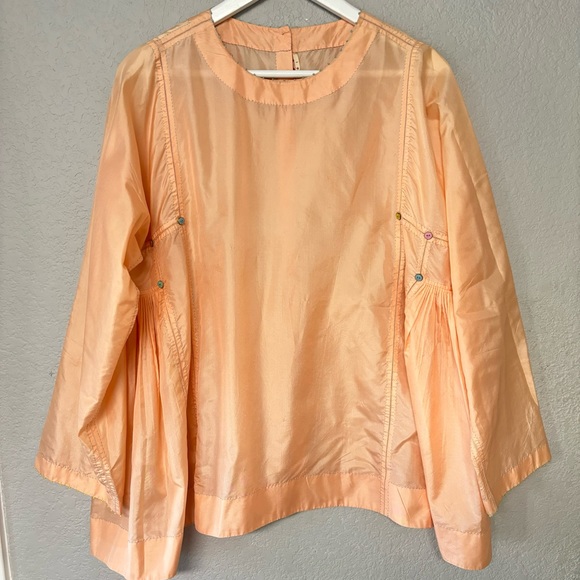 PERO Tops - Pero Silk Coral Button Back Long Puff Sleeve Handmade Blouse One Size
